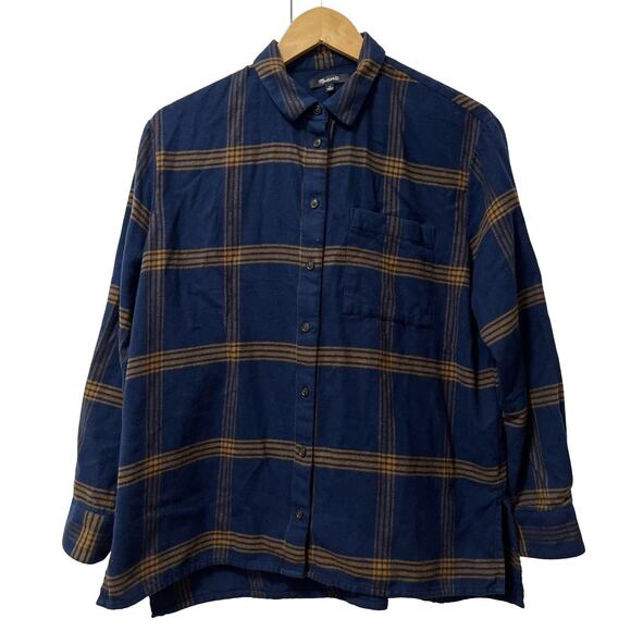 Madewell Womens Plaid Flannel Button Up Shirt Size M Navy Western Country Ranch - Picture 1 of 8